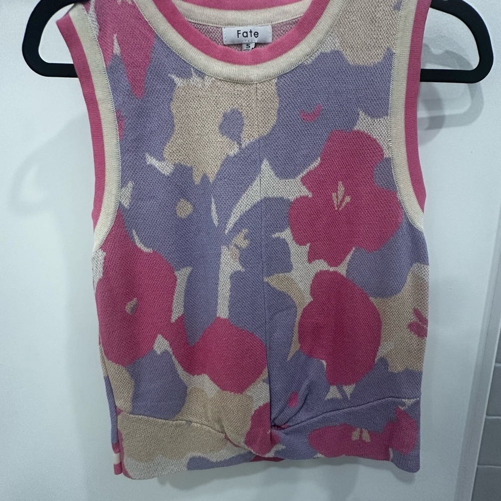 Fate Women's Floral Knit Tank Top - Pink and Purple